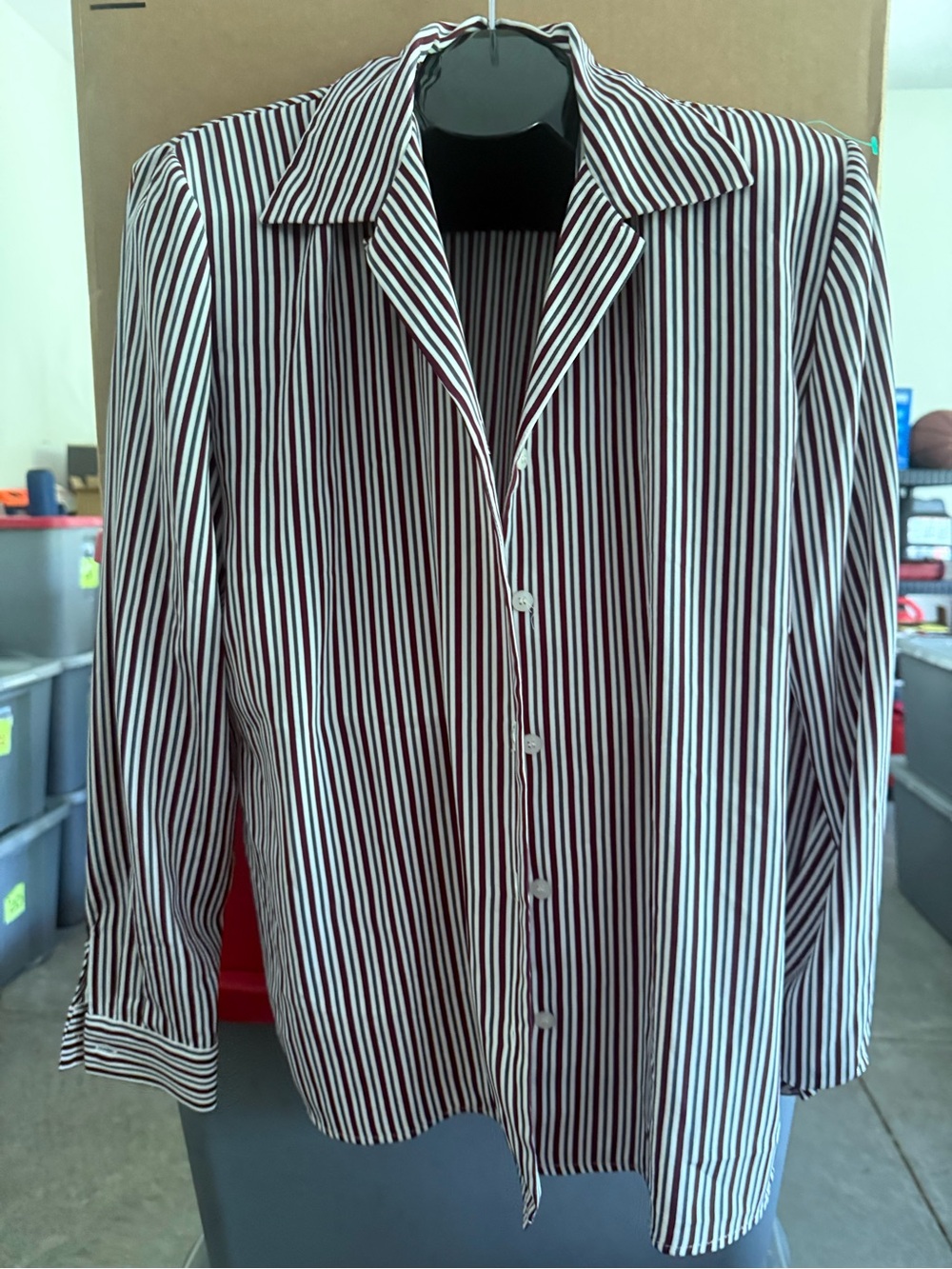 Striped Button-Up Shirt in Burgundy and White p62